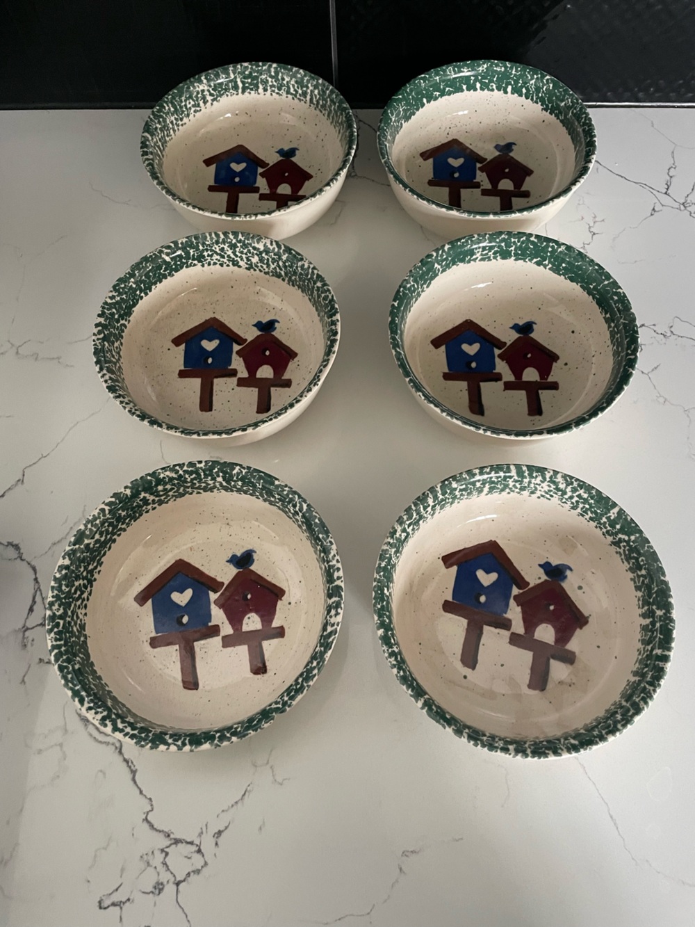 Gibson Ceramic Bowls with Green Speckled Rim - Cottagecore